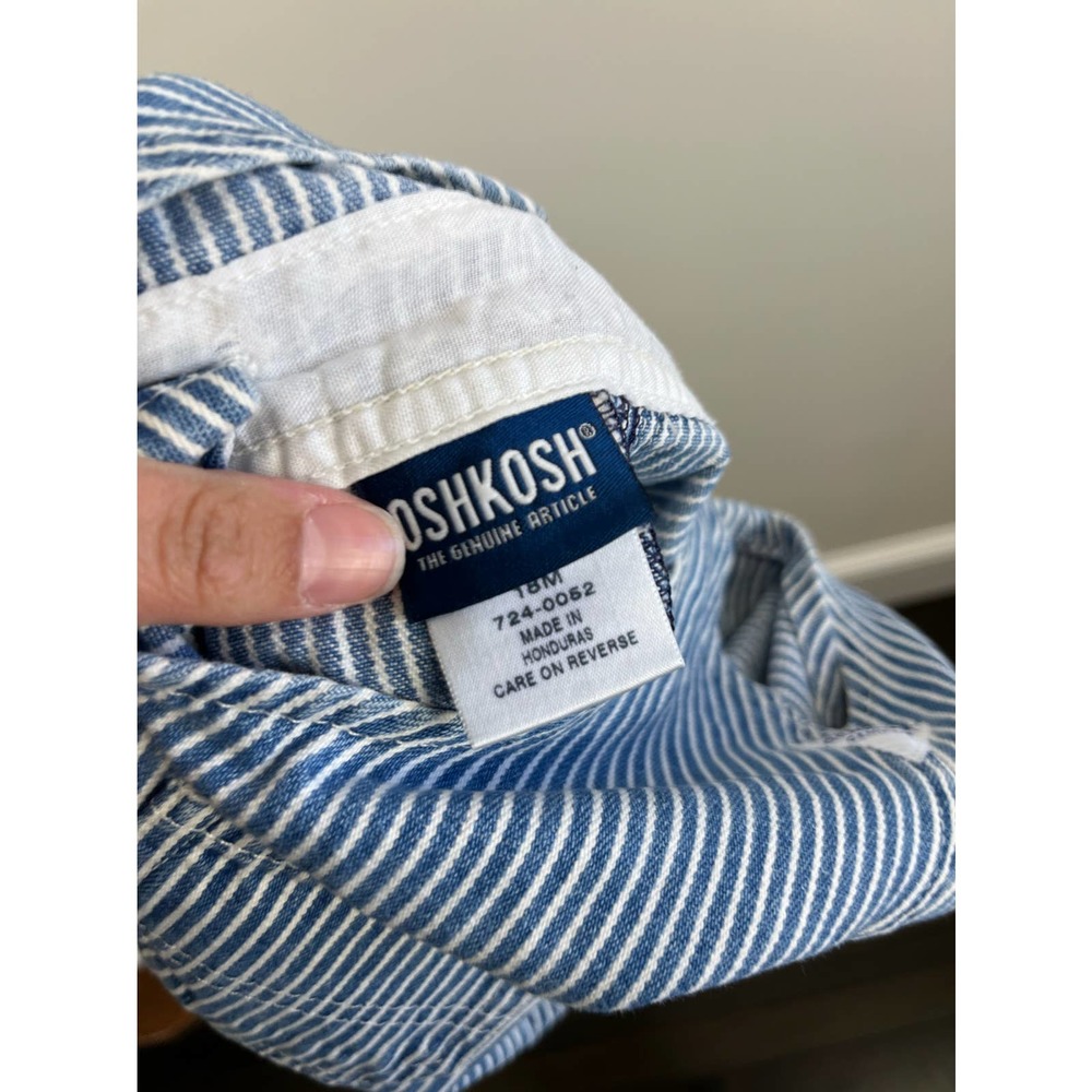 Vintage OshKosh B'gosh Blue Engineer Stripe Shortalls 18 Months - Picture 5 of 9